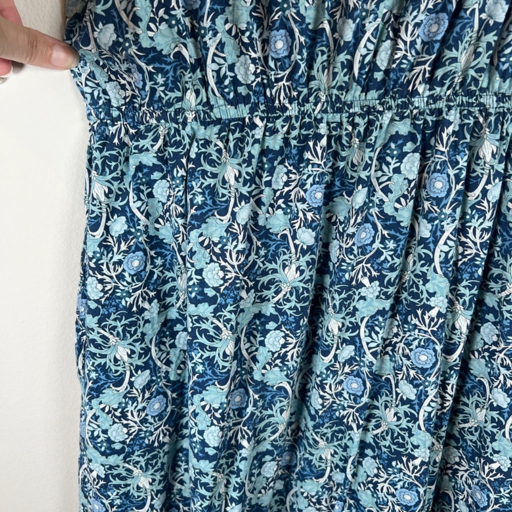 Anthropologie THML Floral Midi Dress Blue White Large Dainty Tiered Ruffle Boho - Picture 12 of 13